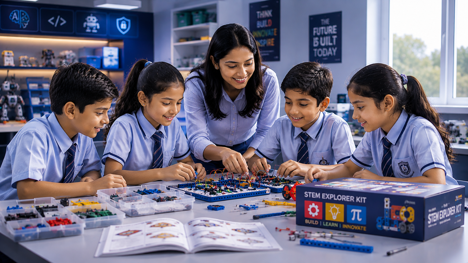 Indian students of Classes 3 to 5 learning robotics