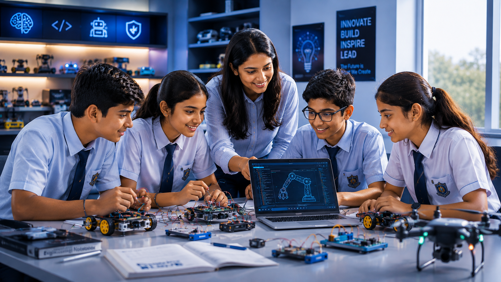 Indian students of Classes 6 to 8 learning advanced robotics and AI